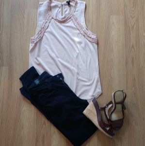J Crew Pink Blush Ruffle Sleeveless Mesh Tank Top